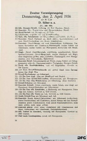 Zweiter Versteigerungstag. Donnerstag, den 2. April 1936, ab 10 Uhr