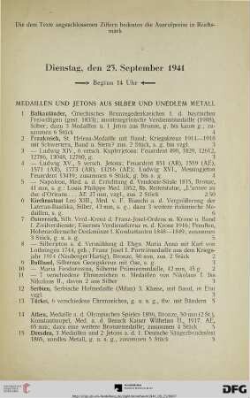 Dienstag, den 23. September 1941, Beginn 14 Uhr (Nr. 1-327)