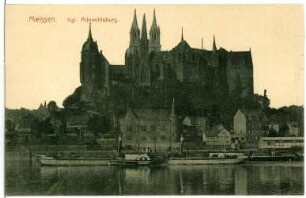 Meißen. Albrechtsburg mit Dampfer und Schlepper