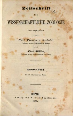 Zeitschrift für wissenschaftliche Zoologie. 2, 2. 1850