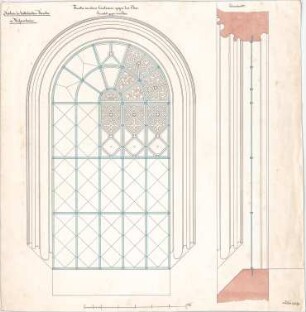 Voit, August von; Weißenhorn; Pfarrkirche - Chor - Fenster der oberen Oratorien (Ansicht,Querschnitt)