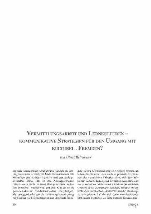 Vermittlungsarbeit und Lernkulturen - kommunikative Strategien für den Umgang mit kulturell Fremden?