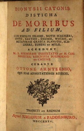Dionysii Catonis Disticha de moribus ad filium