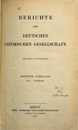 Berichte der Deutschen Chemischen Gesellschaft. 10. 1877, [2]