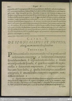 Caput V. De Sponsalibus Et Nuptiis, aliisq[ue] matromonii divisionibus