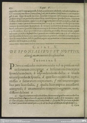 Caput V. De Sponsalibus Et Nuptiis, aliisq[ue] matromonii divisionibus