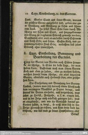 B. Lage, Eintheilung, Benutzung und Bearbeitung des Gartens