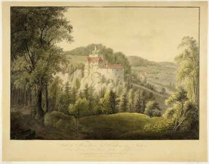 Die Burg Kriebstein in Sachsen von Süden über das Zschopautal gesehen