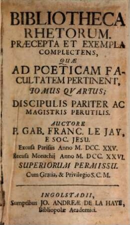 Bibliotheca Rhetorum, 4. (1726)