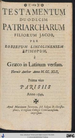 Testamentum Duodecim Patriarcharum Filiorum Jacob.