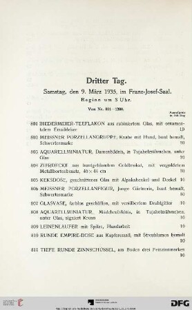 Dritter Tag: Samstag, den 9. März 1935, im Franz-Josef-Saal, Beginn um 3 Uhr (Nr. 801-1200)