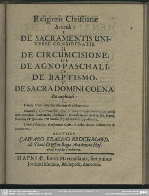 [XIV.-XVIII. De Sacramentu universè consideratu, De Circumcisione, De Agno Paschali, De Baptismo, De Coena Dominicâ]