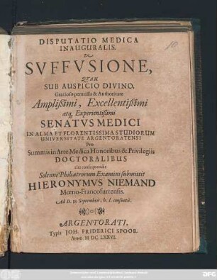Disputatio Medica Inauguralis. De Suffusione