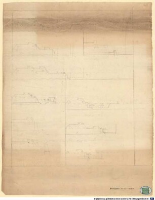 Verschiedene Wallprofile mit unterschiedlichen Konstruktionsvorschlägen zur Befestigung von Braunau am Inn/OÖ, 18. Jahrhundert - BSB Cod.icon. 180 tl(20 : Unvollendete Profilschnitte