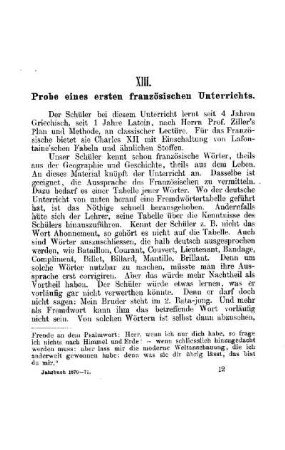Probe eines ersten französischen Unterrichts