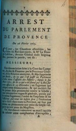 Arrest Du Parlement De Provence. Du 26 Février 1763
