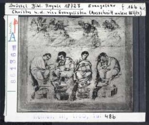Brüssel, Bib. Royale: 18723 (Evangeliar), Christus und die vier Evangelisten. Anfang 9. Jhd.