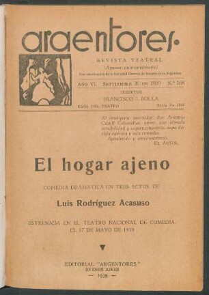 1939016800: El hogar ajeno : comedia dramática en tres actos