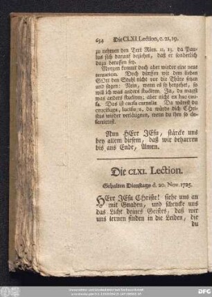 Die CLXI. Lection. Gehalten Dienstags d. 20. Nov. 1725.