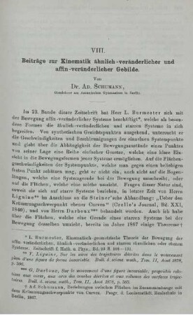 VIII. Beiträge zur Kinematik ähnlich-veränderlicher und affin-veränderlicher Gebilde.