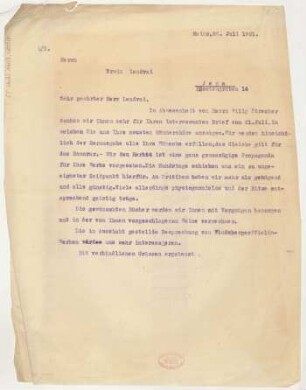 Brief an Erwin Lendvai : 26.07.1921