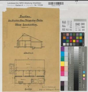 Gemen-Krückling (Borken) Durchbau des Speichers von Haus Müggenborg Schnitte, Grundriß 1906 1 : 100 40 x 27 Zeichnung Landsberg-Velensches Bauamt Landsberg-Velen