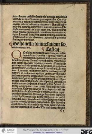 De honesta conversatione sacerdotum exteriori. Capitulum vi.