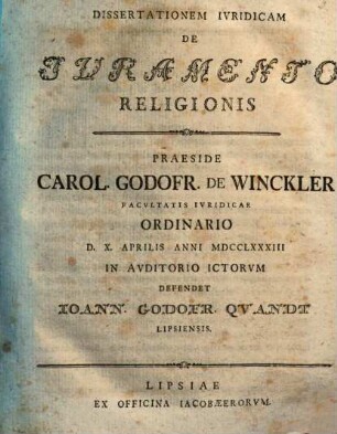 Dissertationem Ivridicam De Ivramento Religionis