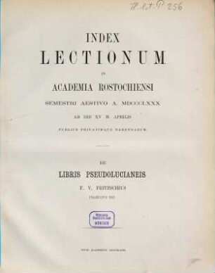 Index lectionum in Academia Rostochiensi ... publice privatimque habendarum. SS 1880