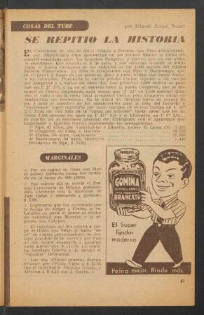 Se repitió la historia : Cosas del turf