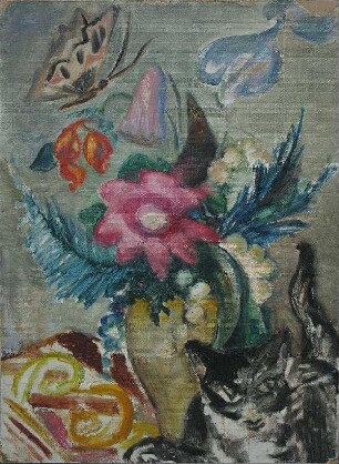 Blume mit Katze und Schmetterling