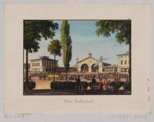 Der Kopfbau des Leipziger Bahnhofes zwischen der Leipziger Straße und Eisenbahnstraße in Dresden-Neustadt, 1839 eingeweiht, Blick nach Norden
