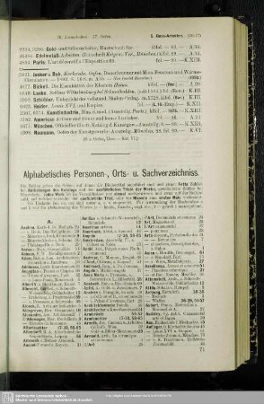 Alphabetisches Personen-, Orts- u. Sachverzeichniss