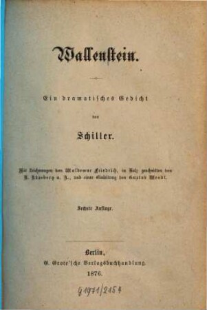 Schiller's Werke, 5. Wallenstein