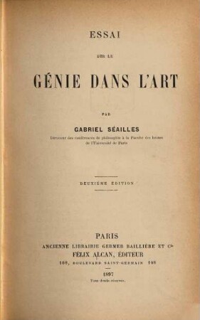 Essai sur le génie dans l'art
