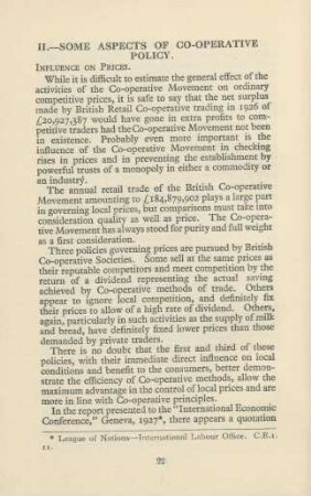II. Some Aspects Of Co-operative Policy.