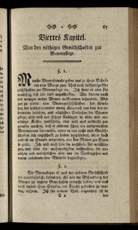 Viertes Kapitel. Von den nöthigen Geräthschaften zur Bienenpflege.