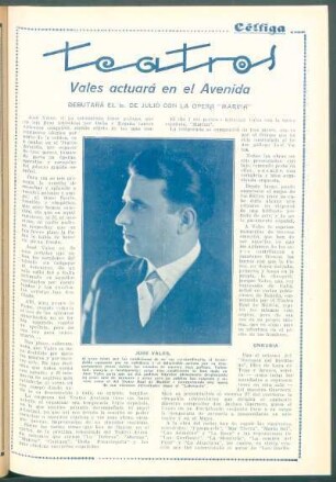 Teatros : Vales actuará en el Avenida