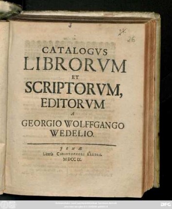 Catalogvs Librorvm Et Scriptorvm