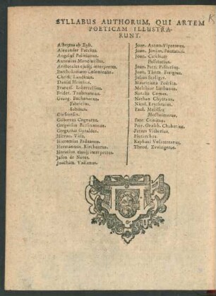 Syllabus Authorum, Qui Artem Poeticam Illustrarunt.