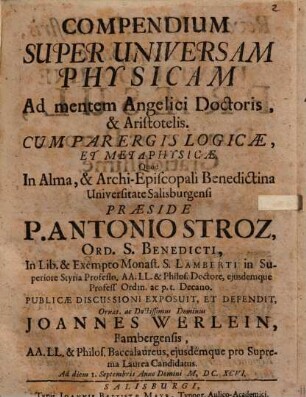 Compendium super universam physicam ad mentem Angelici Doctoris et Aristotelis