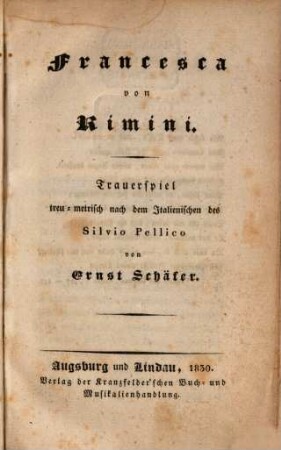 Francesca von Rimini : Trauerspiel = Francesca da Rimini