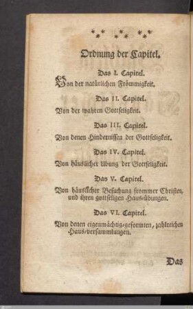 Ordnung der Capitel.
