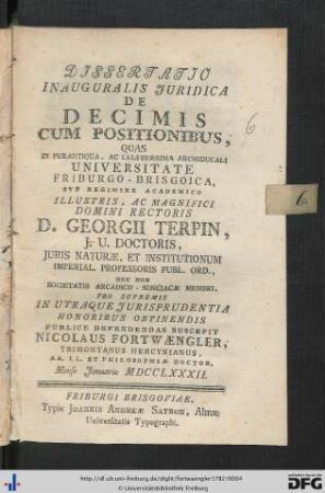 Dissertatio Inauguralis Juridica De Decimis Cum Positionibus