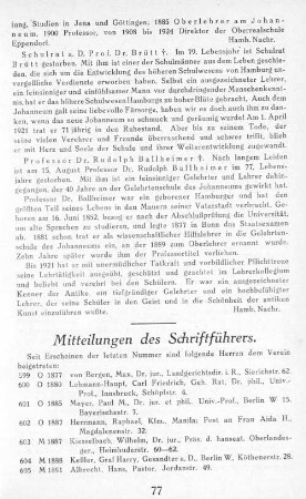 Mitteilungen des Schriftführers.