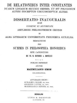 De relationibus inter constantes duarum linearum secundi ordinis, ut sit polygonum alteri inscriptum circumscriptum alteri