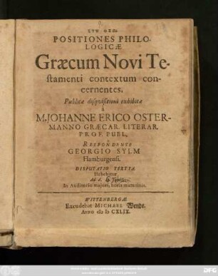 Positiones Philologicae Graecum Novi Testamenti contextum concernentes