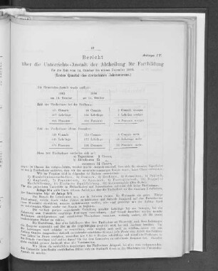 Anlage IV. Bericht über die Unterrichts-Anstalt der Abtheilung für Fortbildung für die Zeit vom 14. October bis ultimo December 1886.