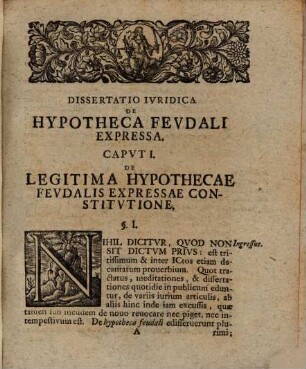 Dissertatio Ivridica De Hypotheca Fevdali Expressa