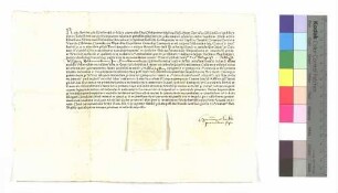 Vorladung Bischof Rudolfs von Würzburg wegen Türkensteuer; ausgestellt o.O., 1481; Papier, gedruckt mit aufgedr. Siegel: Bischof von Würzburg.